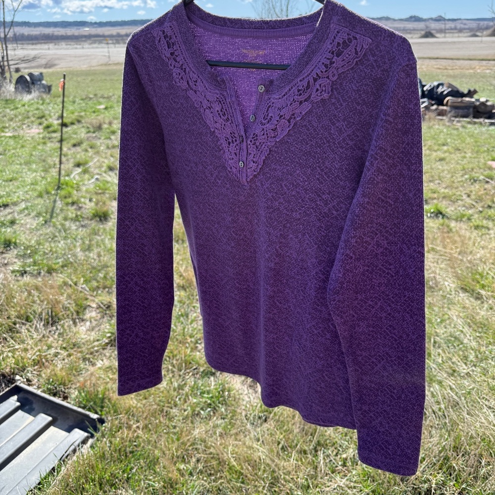 North Crest Women's Purple Thermal Waffle Weave Henley Medium
